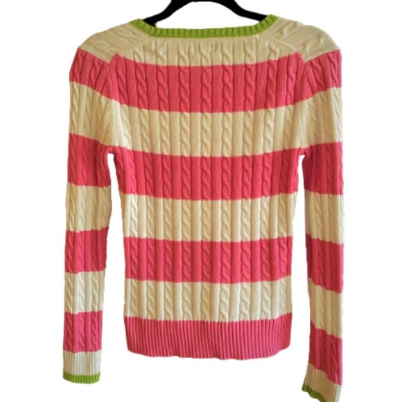 Lilly Pulitzer pink & white striped cable knit 100% cotton sweater - Picture 11 of 13